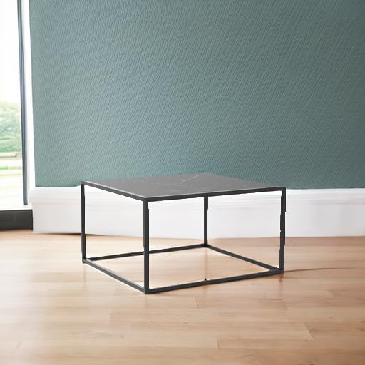 SAYGOER Black Coffee Table Small Square Coffee Table Simple Modern Center Table for Living Room Home Office 27.6 * 27.6 * 15.7Inch Easy Assembly, Black Faux Marble