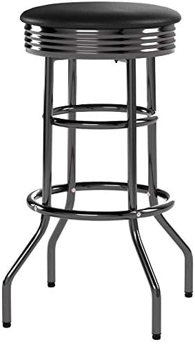 TRINITY Heavy Duty 30-Inch Backless Swivel Bar Stool for Kitchen, Garage, or Workshop, Chrome Finish with Faux Leather Seat, 2 Pack, Black