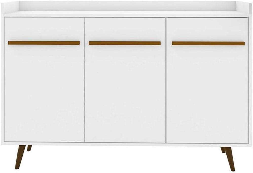 Manhattan Comfort Bradley Buffet Cabinet with Storage, Mid Century Modern Sideboard with 4 Shelves and Soft Close Doors, TV Stand Media Console for up to 50" Screens, 53.54" Long, White