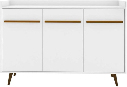 Manhattan Comfort Bradley Buffet Cabinet with Storage, Mid Century Modern Sideboard with 4 Shelves and Soft Close Doors, TV Stand Media Console for up to 50" Screens, 53.54" Long, White