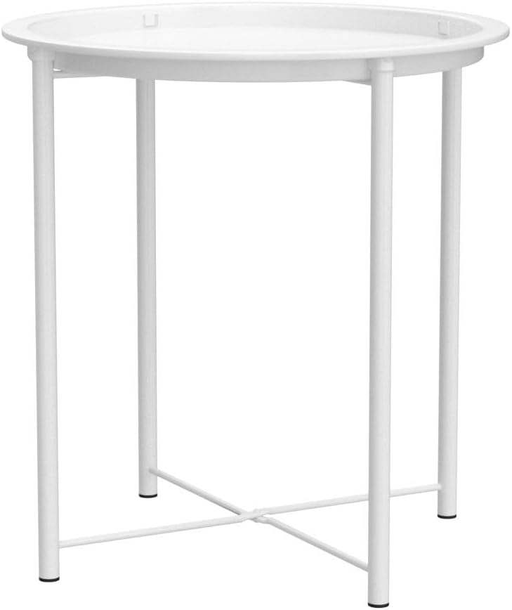 VECELO Side/End Table, Folding Round Metal Anti-Rust and Waterproof Outdoor or Indoor Tray for Living Room Bedroom Balcony and Office, 2 PCS, Grey