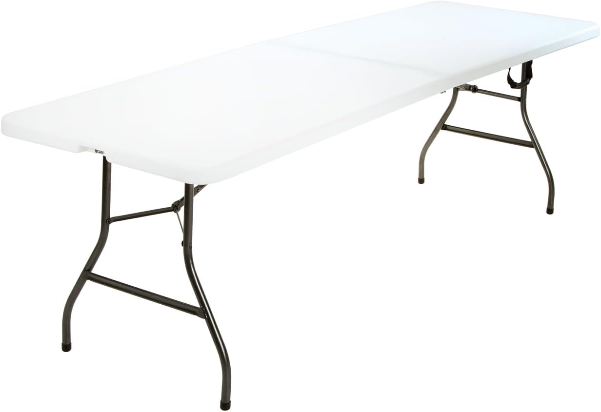 COSCO Fold-in-Half Banquet Table w/Handle, 8ft, White