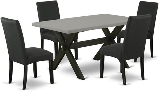 East West Furniture X696DR124-5 5 Piece Dining Table Set for 4 Includes a Rectangle Kitchen Table with X-Legs and 4 Black Color Linen Fabric Upholstered Chairs, 36x60 Inch, Multi-Color