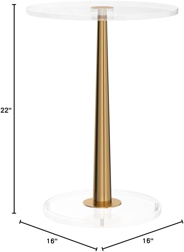 Clear Acrylic Table with Cone Metal Pole (Small, Brushed Gold) …
