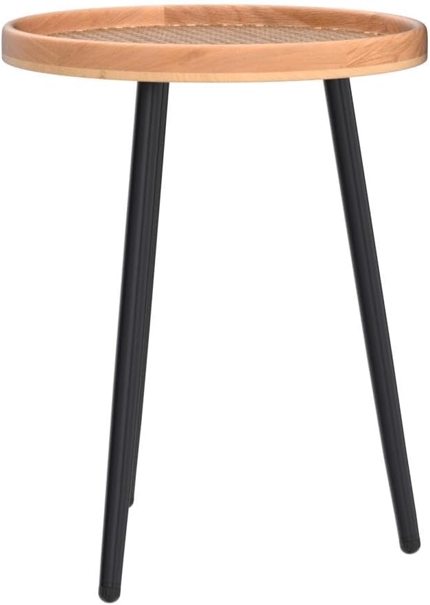 LITA Rattan Log Desktop Round Side End Table, Nightstand/Small Tables, Indoor Outdoor Wooden Tray Table with Metal Stand End Table for Living Room Bedroom Office Small Spaces