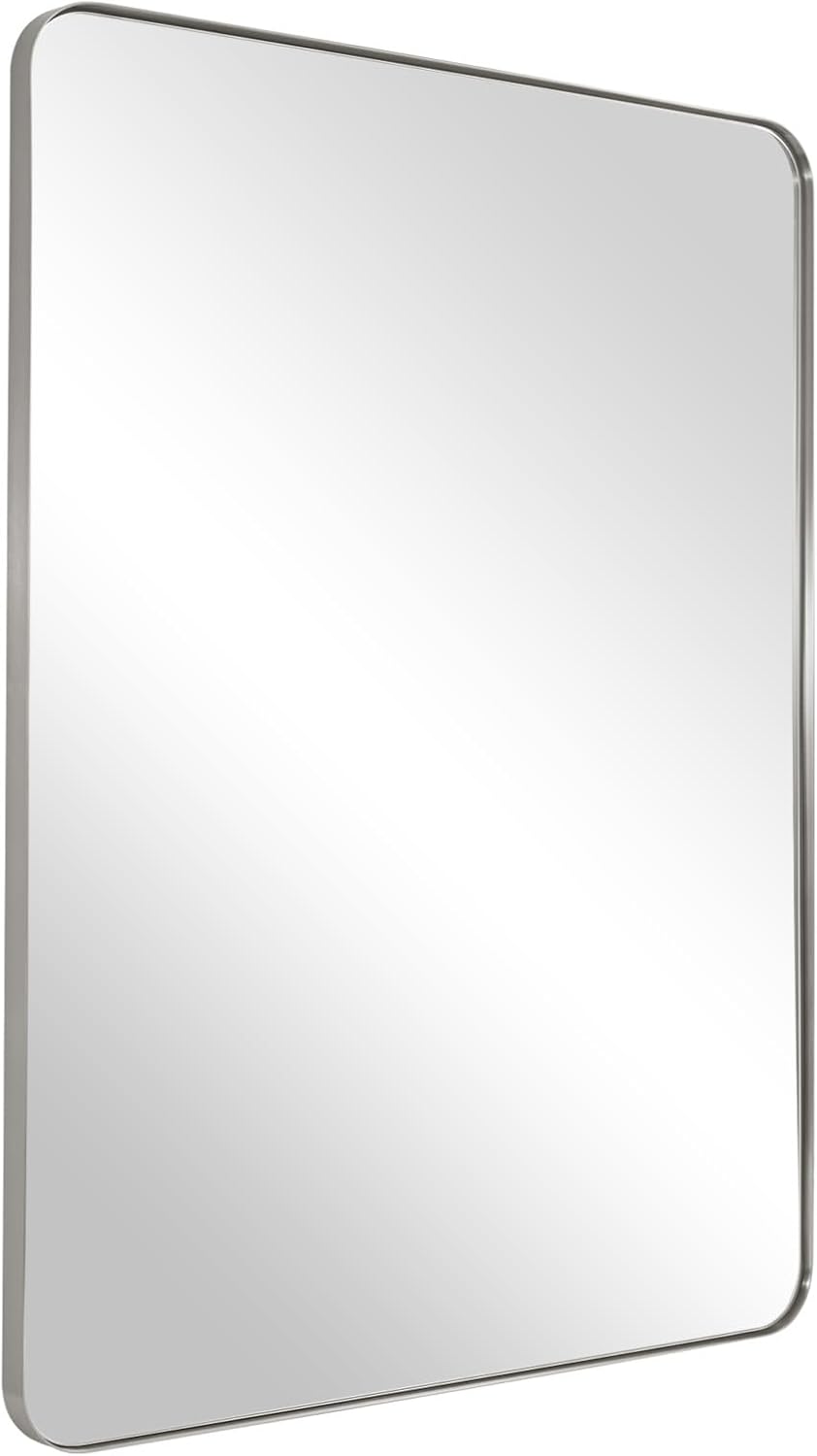 ANDY STAR Wall Mirror Brushed Nickel for Bathroom, 24x36x1 Rounded Rectangle Mirror with Stainless Steel Silver Metal Frame, Modern Bathroom Vanity Mirror