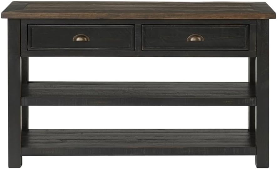Martin Svensson Home Solid Wood Sofa Console Table, Black with Brown Top