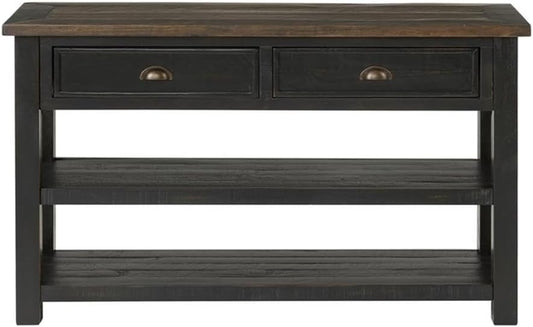 Martin Svensson Home Solid Wood Sofa Console Table, Black with Brown Top