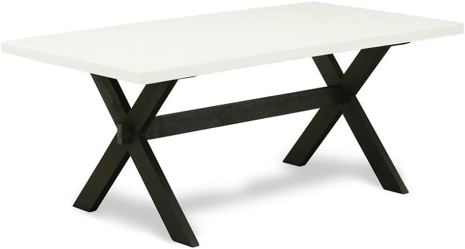 East West Furniture X627DR124-9 9 Piece Modern Dining Table Set Includes a Rectangle Wooden Table with X-Legs and 8 Black Color Linen Fabric Parsons Dining Chairs, 40x72 Inch, Multi-Color