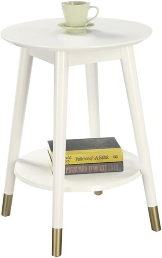 Convenience Concepts Wilson Mid Century Round End Table with Bottom Shelf, White, 17.75 in x 17.75 in x 24 in (D x W x H)
