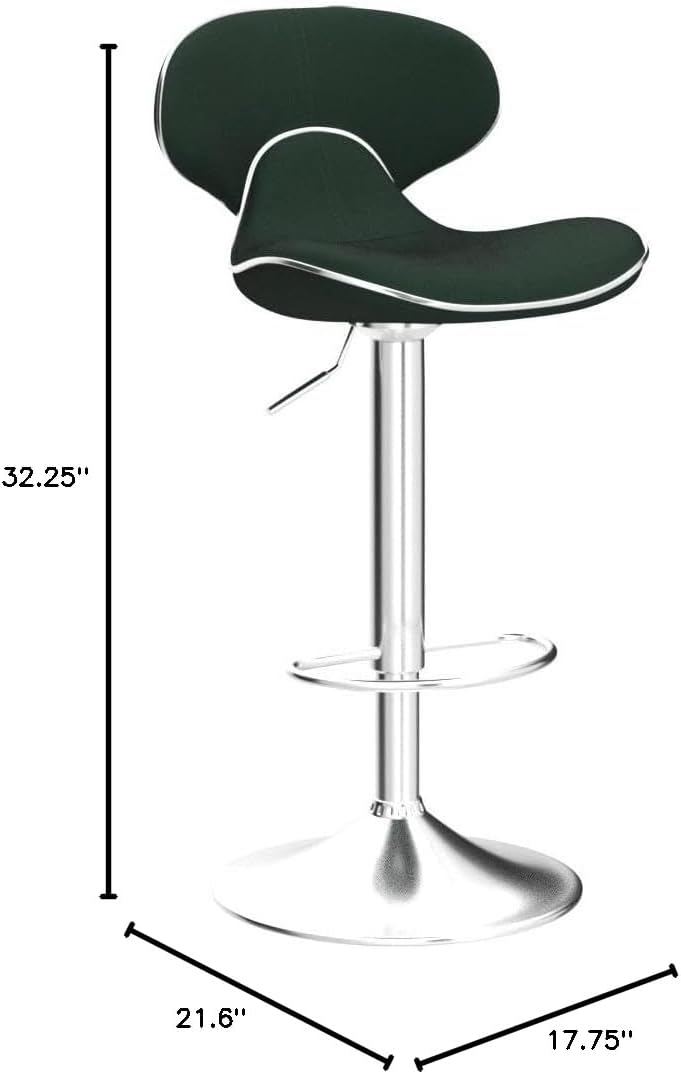 Roundhill Furniture Masaccio Velvet Upholstered Adjustable Swivel Barstool, Set of 2, Green