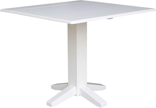 Solid Wood 36" Square Dual Drop Leaf Dining Table, White