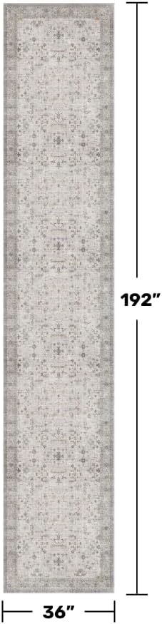 Boho 3x16 Wide Hallway Runner - Light Gray and Taupe, Washable Low Pile Non Slip Stain Resistant 16ft Runner Rug for Long Kitchen, Hall Way, Floral Decor