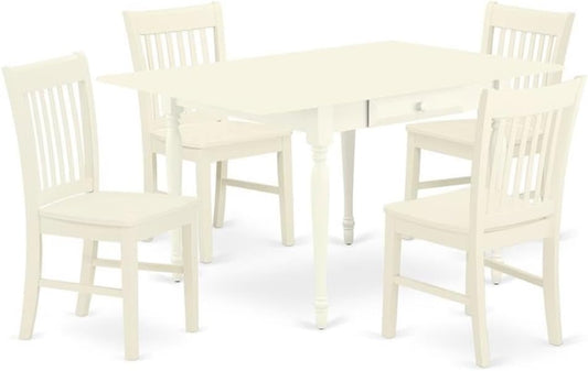 East West Furniture MZNO5-LWH-W 5 Piece Kitchen Table & Chairs Set Includes a Rectangle Dining Table with Dropleaf and 4 Dining Room Chairs, 36x54 Inch, Linen White
