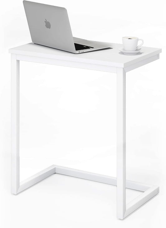 Sofa C Side End Table Wood Accent Couch Coffee Tray Snack Notebook Laptop Holder Over Bed Stand Reading Desk White Color 22x14x27 Inch Space Saving for Living Room Bedroom