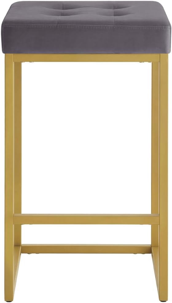 24KF Contemporary Counter Height Bar Stool Set of 2 for Kitchen Island, 26" H Velvet Padded Gold Barstool Bar Chair,5066-Dark Gray