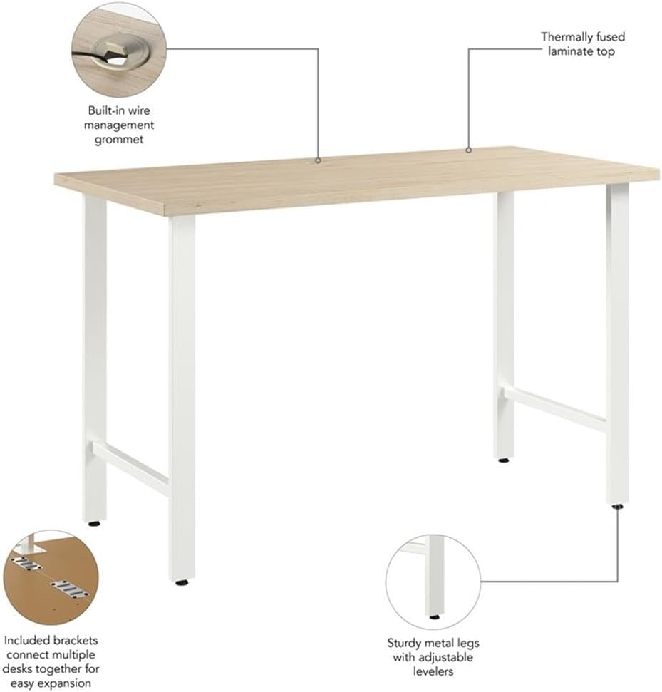 Bush Business Furniture Hustle 48W x 24D Computer Desk with Metal Legs in Natural Elm, Modular Office Table for Home and Professional Workspace
