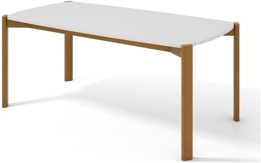 Manhattan Comfort Gales 70-Inch Mid Century Modern Dining Table for 6 Persons, Unique Minimalist Home Furniture with Solid Eucalyptus Wood Legs, Matte White