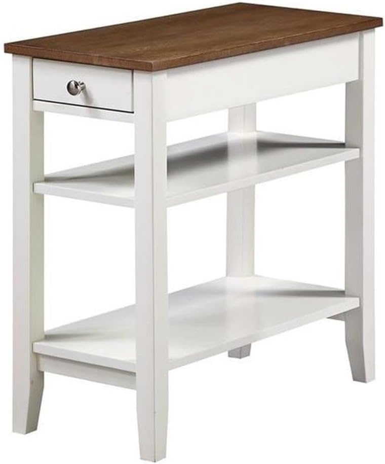 Convenience Concepts American Heritage Chairside End Table with Drawer 23.5" - Classic Living Room Table with Storage Shelf, Bedroom Nightstand, Driftwood/White