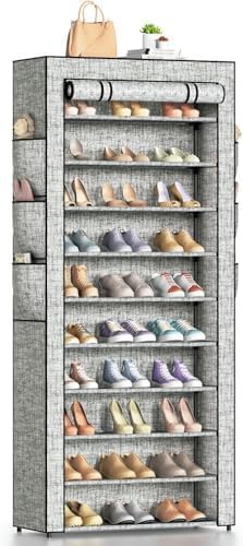 Covered Shoe Rack Tall Metal Shoes Rack Organizer for Entryway Garage Closet Tall Shoe Shelf Shoe Storage Cabinet Free Standing Large Garage Shoes Racks Organizer