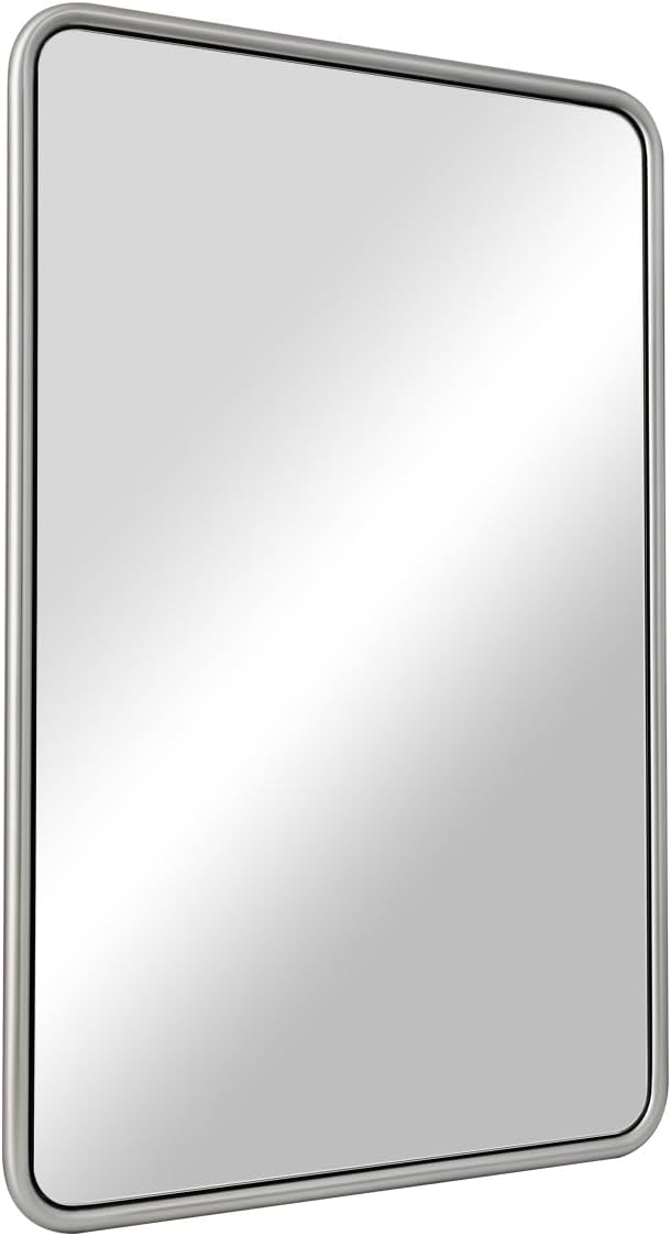 ANDY STAR 24x36 Brushed Nickel Bathroom Mirror, Stainless Steel Metal Frame with Rounded Corner Rectangle Bathroom Mirror for Over Sink, Modern Silver Mirror for Bathroom, Power Room, Living Room
