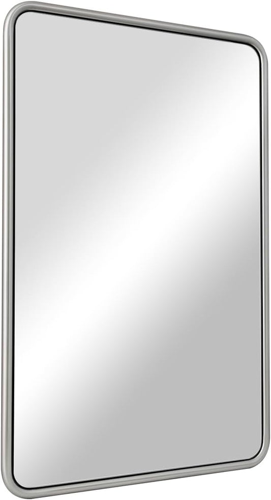 ANDY STAR 24x36 Brushed Nickel Bathroom Mirror, Stainless Steel Metal Frame with Rounded Corner Rectangle Bathroom Mirror for Over Sink, Modern Silver Mirror for Bathroom, Power Room, Living Room