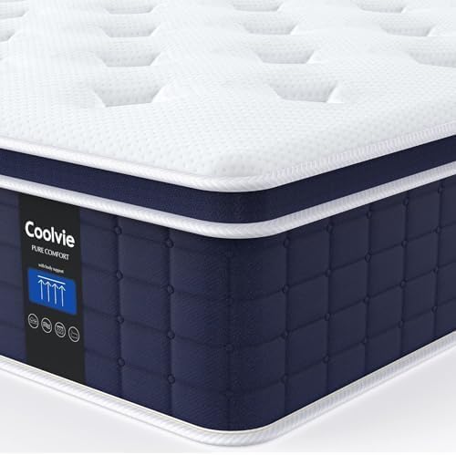 Coolvie 12 Inch King Size Mattress, Firm Feel Fiberglass Free Hybrid Mattress for Extra Lumbar & Hip Support, Cooling Knit Fabric Cover- King Mattress in a Box, CertiPUR-US® Certified foam-80x76x12
