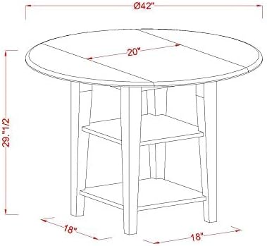 East West Furniture SUPL5-BMK-C 5 Piece Dining Room Furniture Set Includes a Round Kitchen Table with Dropleaf & Shelves and 4 Linen Fabric Upholstered Chairs, 42x42 Inch, Buttermilk & Cherry
