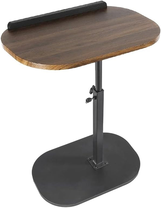 Comeon C-Shaped Tv Tray Pedestal Side Table, End Table Adjustable Height in Couch Living Room or Bedroomwith 360° Rotating Top for Small Spaces Bedside Night Stand Bedside Snack (Walnut)