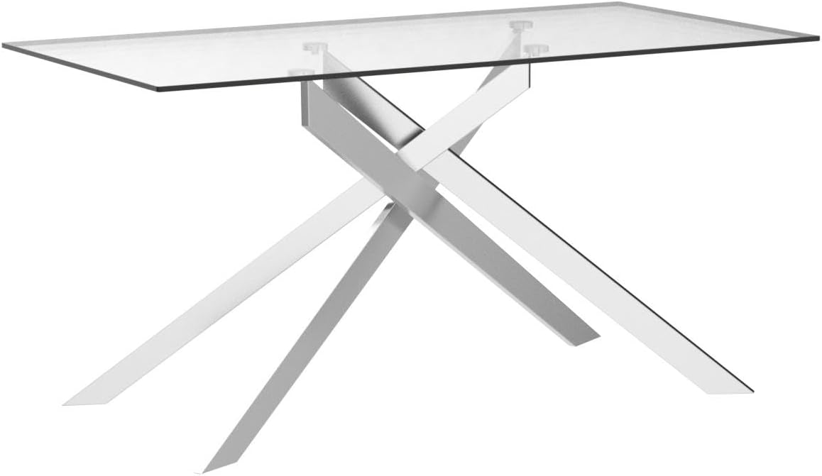 Edwin's Choice 58.5” Rectangle Glass Dining Table, Tempered Glass Tabletop and Metal Tubular Legs, Modern Style Table for Home, Kitchen, Dining Room 58.5”Lx29”Wx30”H, Silver