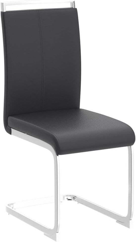 Dining Chairs Set, Kitchen Modern Metal Chairs with Faux Leather Padded Seat High Back and Sturdy Chrome Legs, Chairs for Dining Room (Black-1, Set of 4)