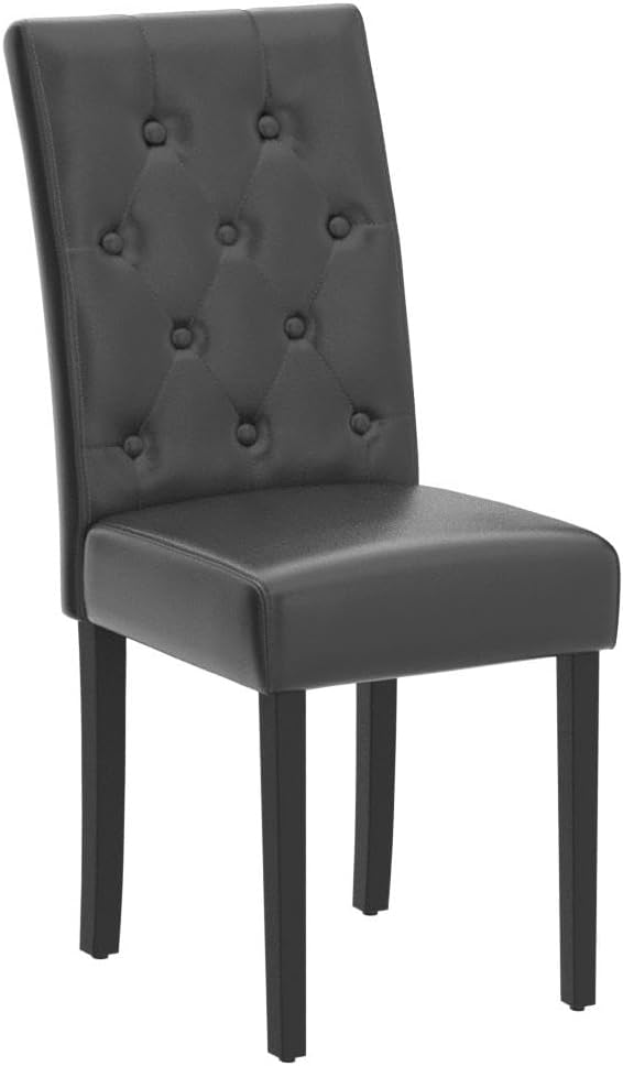 Yaheetech Dining Chairs Set of 6 Modern Style Faux Leather Dining Room Chairs with Solid Wood Legs and Button Tufted Padded for Home Kitchen, Gray