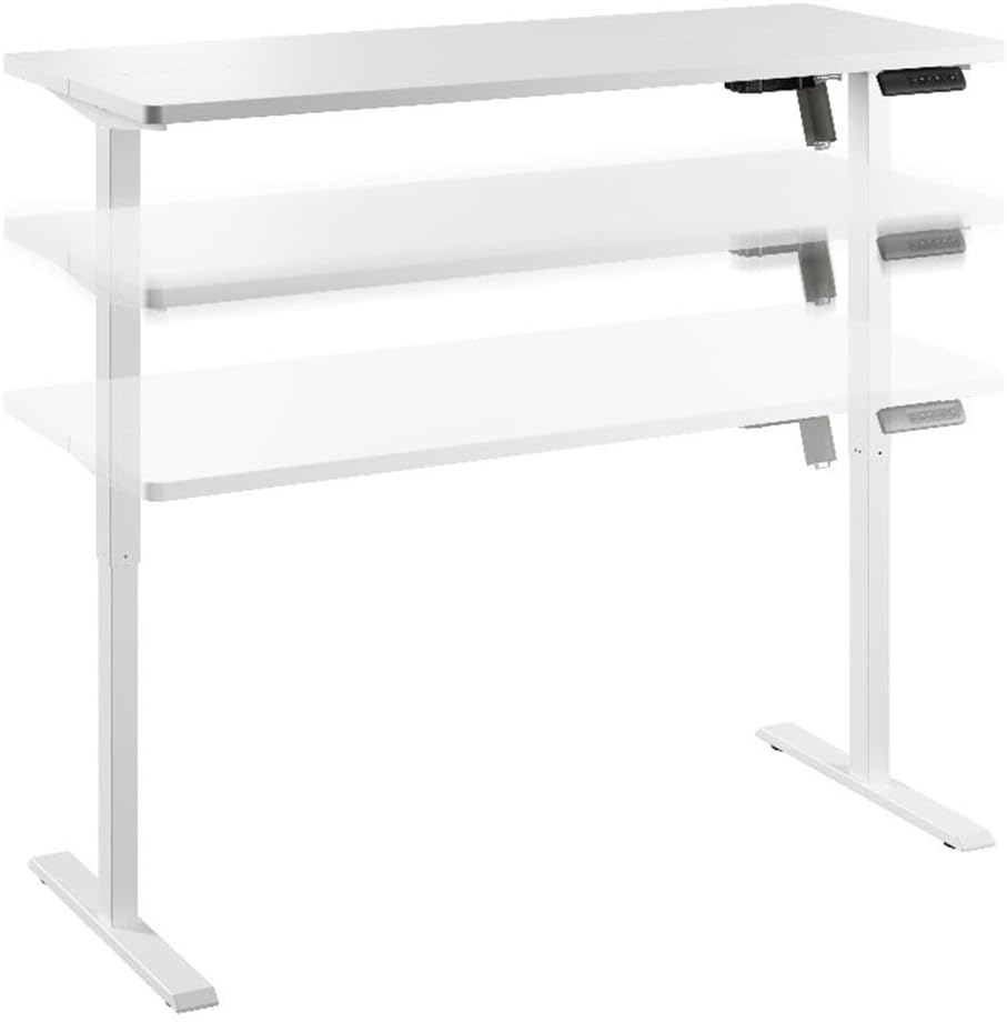 Bush Furniture Energize 55W x 24D Electric Height Adjustable Standing Desk in Basic White, Ergonomic Sit-Stand Computer Table for Home Office