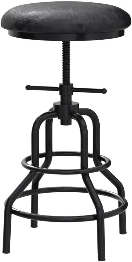 Diwhy Industrial Vintage Counter Stool, Kitchen Counter Height Adjustable Swivel Chair, Metal Frame Stool, 20.47-26.77 Inch, Fully Welded Base, Black PU Upholstered, Set of 2