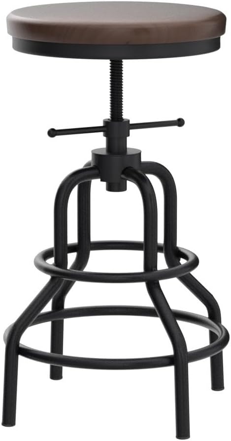 LOKKHAN Vintage Industrial Bar Stool - Rustic Swivel - Round Wood Metal - Kitchen Counter Height Adjustable - Pipe Stool - Cast Steel - 20-27 Inch (Set of 2)