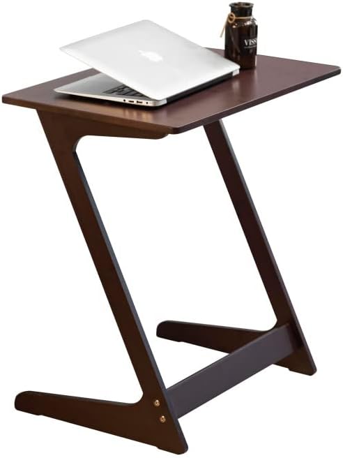 Forevich Bamboo Modern Tv Trays Table for Eating, Wood Couch Table End Snack Desk Sofa Side Table Z Shaped Brown