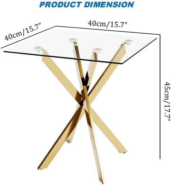 Side Table Set of 2, Modern End Table Set with Tempered Glass Top and Metal Legs for Home Office (Gold)