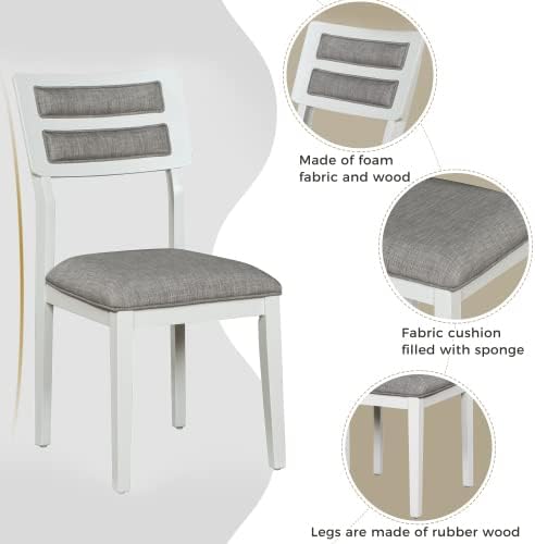 SogesHome Classic 6-Piece Dining Table Set, Rectangular Wooden Kitchen Table with Upholstered Chairs & Bench for Dining Room, Traditional Retro Farmhouse Dining Table for Kitchen, White+Grey