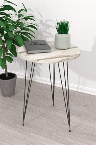 PAK HOME - Set of 2 End Table - White Marble Look Round Wood Sofa Side Coffee Tables for Small Spaces, Nightstand Bedside Table for Small Spaces