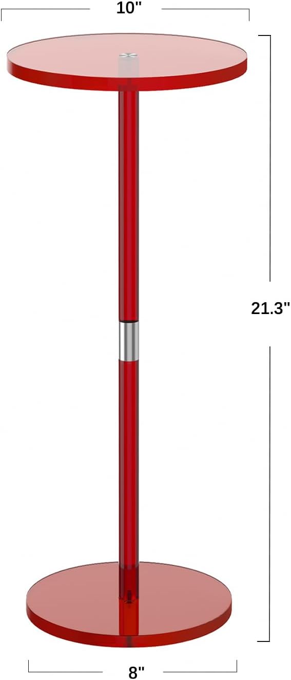 Acrylic Side Table for Small Spaces, Clear Drink Table, 10" L x 10" W x 21.3" H, Round End Table for Living Room, Bedroom, Office, Easy Assembly