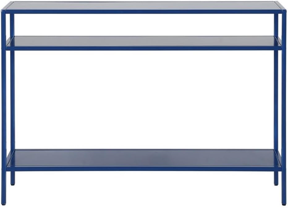 Henn&Hart 42" Wide Rectangular Console Table with Metal Shelves in Mykonos Blue, Entryway Table, Accent Table for Living Room, Hallway