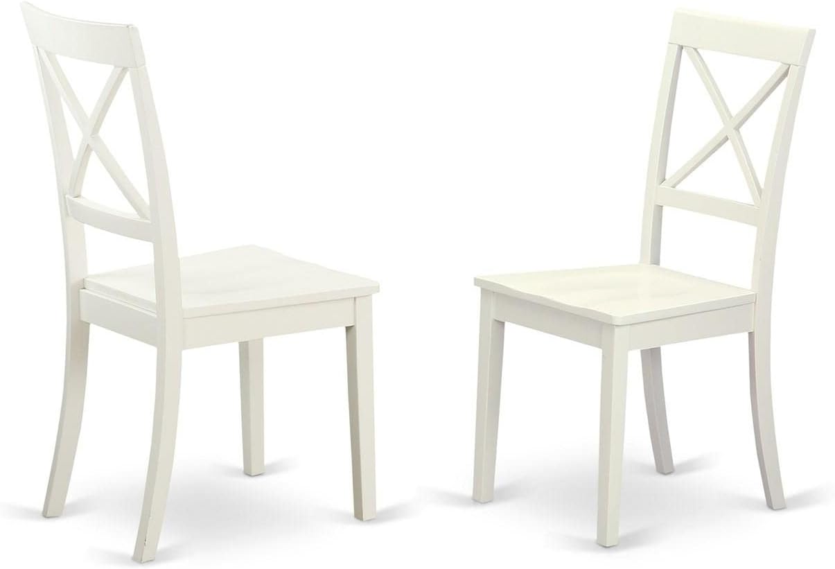 East West Furniture SHBO3-WHI-W 3 Piece Dinette Set for Small Spaces Contains a Round Dining Room Table with Pedestal and 2 Kitchen Dining Chairs, 42x42 Inch, Linen White