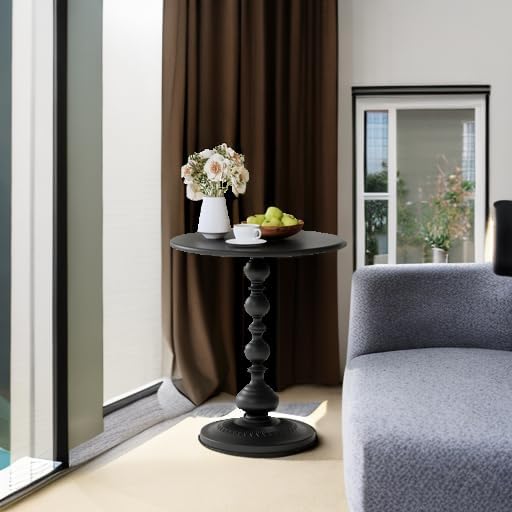 XIV Metal Small Round Side End Table, Vintage Matte Coffee Drink Cocktail Table, Accent Pedestal Table for Living Room Corners and Small Spaces, 21'' Height (Black)