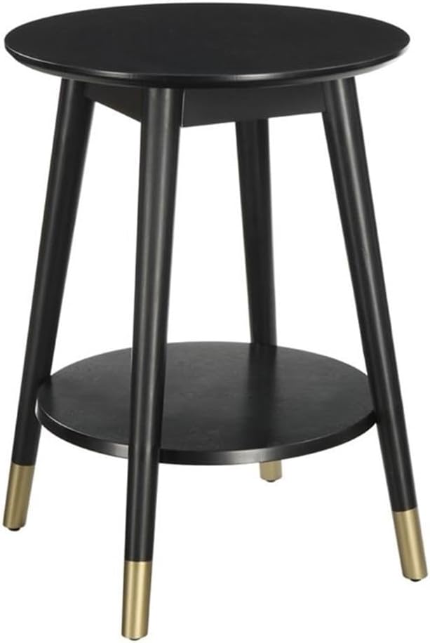 Convenience Concepts Wilson Mid Century Round End Table with Bottom Shelf, Black
