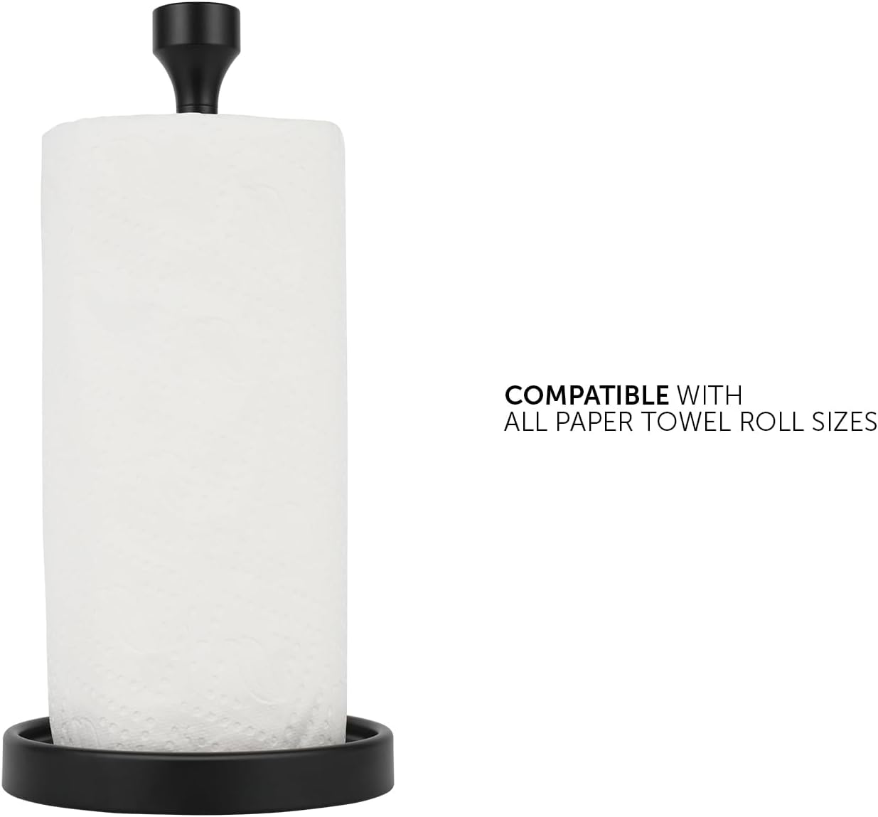 Ivilon Countertop Paper Towel Holder - Modern Bell End Minimalist Design - Fits All Paper Towel Roll Sizes - Color Black