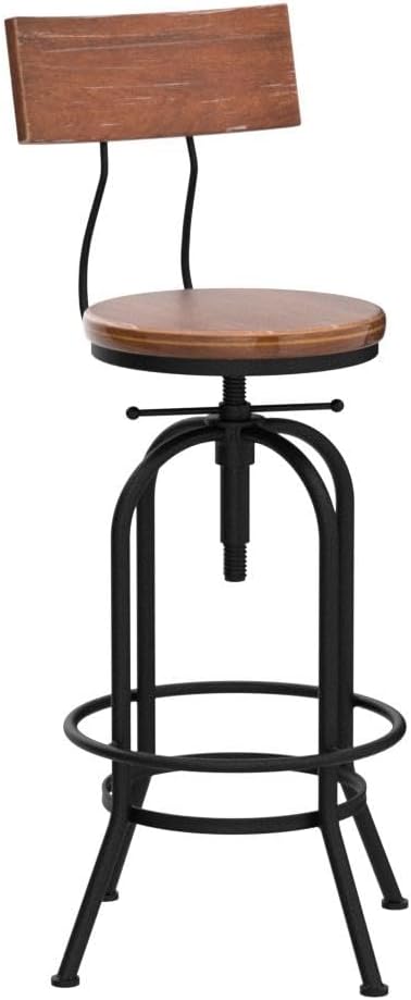 Diwhy Industrial Bar Stool-26-32 Inch Adjustable Swivel Metal Wood Seat Stool Bar Height Bar Stool with Backrest-for Kitchen, Dining Side Chair, Pub, Bistro, Set of 2, Black