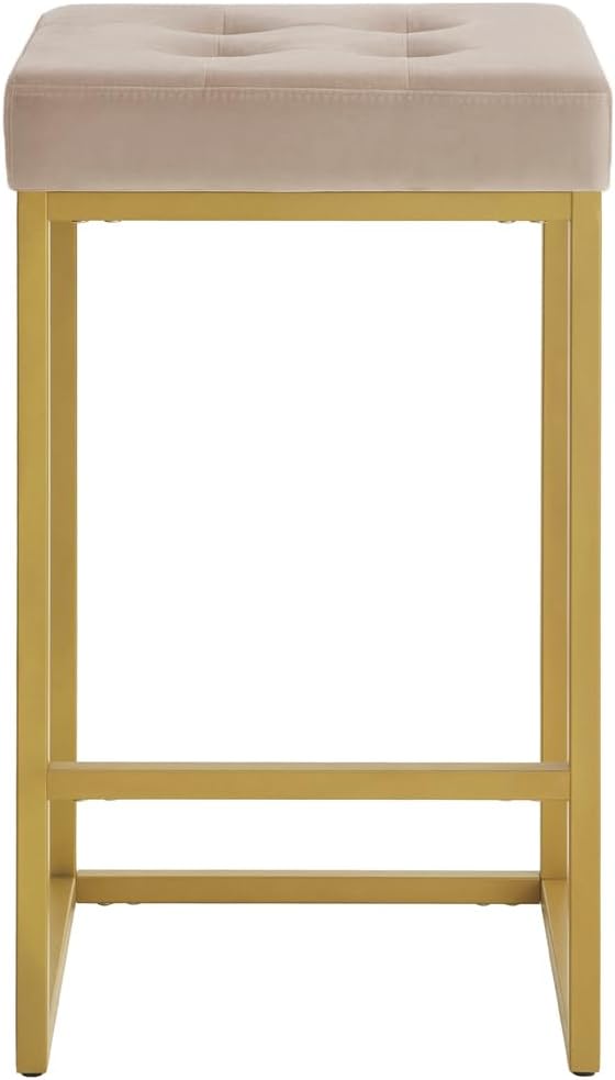 24KF Contemporary Counter Height Bar Stool Set of 2 for Kitchen Island, 26" H Velvet Padded Gold Barstool Bar Chair,5066-Taupe