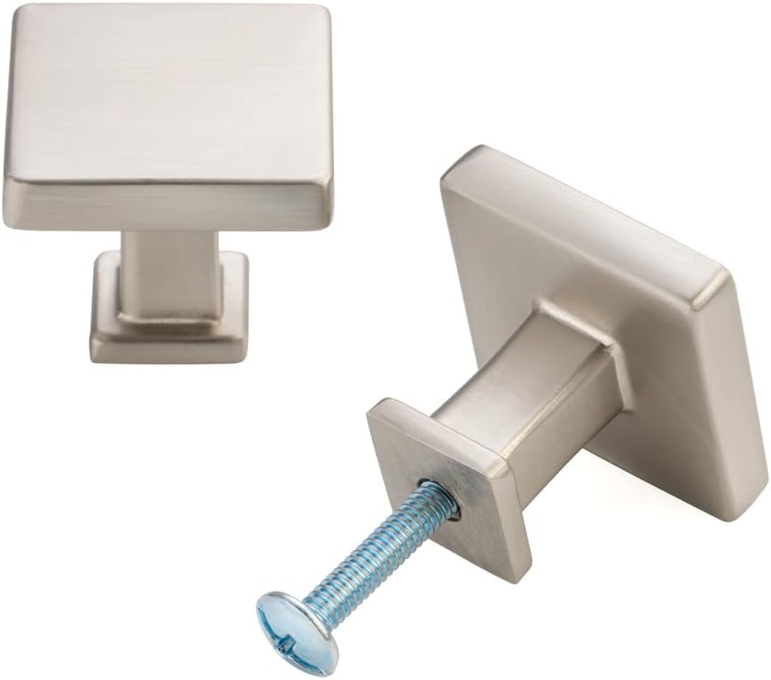 KOOFIZO 10 Pack Brushed Nickel Cabinet Knobs Satin Nickel Drawer Knobs K08 Square Single Hole Cabinet Pulls for Cabinets Drawer Dresser Cupboard Bedroom Closet Bathroom Vanity