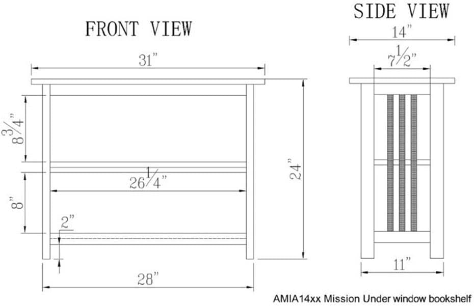 Alaterre Furniture Mission Console Entryway Table with Lower Storage and Adjustable Middle Shelf-Use as Under Window Bookshelf in Living Room or Home Office, (L) 31" x (W) 14" x (H) 24", Cherry