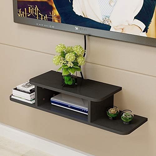BiJun Floating TV Shelf, Entertainment Center Wall Mounted Media Console Router DVD Shelf for One/PS4/Cable Box/DVD Players/Game Console Streaming Media Equipment (Black, 35.4)